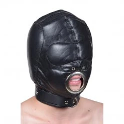 Strict Leather BDSM Leather Padded Hood With Mouth Hole - MediumLarge