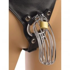BDSM Strict Leather Male Chastity Device Harness