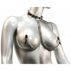 Kink Industries Chrome Slave Collar With Nipple Clamps - SmallMedium BDSM