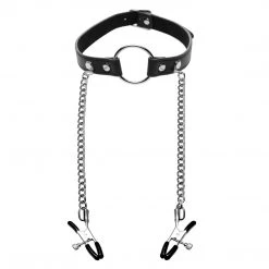 Master Series Seize O-Ring Gag With Nipple Clamps BDSM