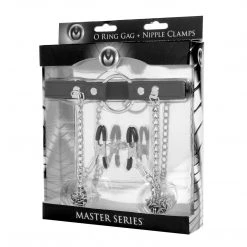 Master Series Seize O-Ring Gag With Nipple Clamps BDSM