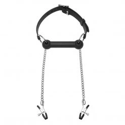Master Series BDSM Equine Silicone Bit Gag With Nipple Clamps