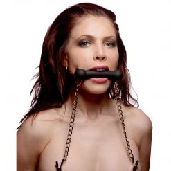 Master Series BDSM Equine Silicone Bit Gag With Nipple Clamps