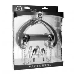 Master Series BDSM Equine Silicone Bit Gag With Nipple Clamps