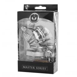 Master Series BDSM Stainless Steel Chastity Cage With Silicone Urethral Plug