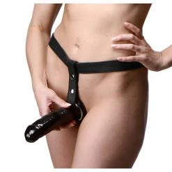 Strap U Slim Strap Leather Harness With Dildo