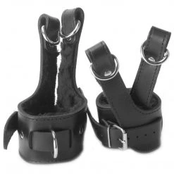 Master Series BDSM Fur Lined Leather Suspension Cuff Kit With Bondage Ring