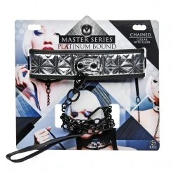 Master Series Platinum Bound Chained Collar With Leash BDSM
