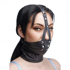 Master Series BDSM Leather Neck Corset Harness With Stuffer Gag