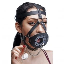 Master Series BDSM Plug Your Hole Open Mouth Leather Head Harness