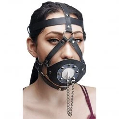 Master Series BDSM Plug Your Hole Open Mouth Leather Head Harness