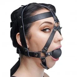 Master Series Leather Head Harness With Ball Gag