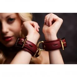 Strict Leather Luxury Burgundy Locking Wrist Cuffs BDSM