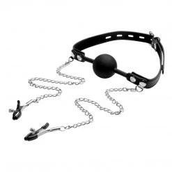 STRICT Silicone Ball Gag With Nipple Clamps BDSM