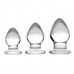 Prisms Erotic Glass Triplets 3 Piece Glass Anal Plug Kit Couples