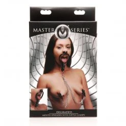 Master Series Degraded Mouth Spreader With Nipple Clamps BDSM