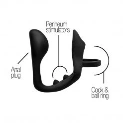 Prostatic Play Excursion Silicone Triple Stim Anal Plug With Cock And Ball Ring Penis Pleasure