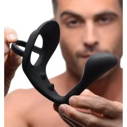 Prostatic Play Excursion Silicone Triple Stim Anal Plug With Cock And Ball Ring Penis Pleasure
