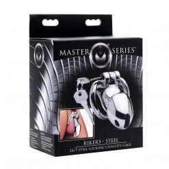 Master Series BDSM Rikers 24-7 Stainless Steel Locking Chastity Cage