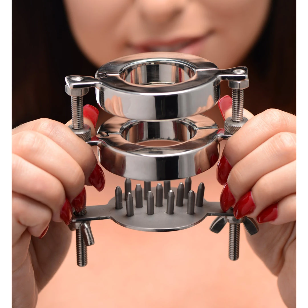 Master Series BDSM Stainless Steel Spiked CBT Ball Stretcher And Crusher 7 Master Series BDSM Stainless Steel Spiked CBT Ball Stretcher And Crusher