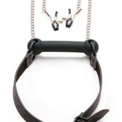 STRICT BDSM Silicone Bit Gag With Nipple Clamps