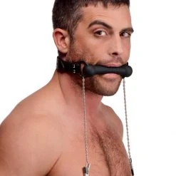 STRICT BDSM Silicone Bit Gag With Nipple Clamps