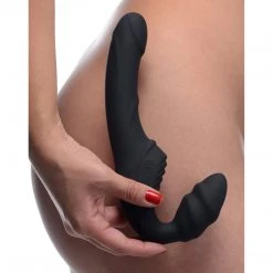 Strap U Dildos & Strap-Ons Slim Rider Ribbed Vibrating Silicone Strapless Strap On