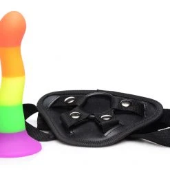 Strap U Proud Rainbow Silicone Dildo With Harness Dildos & Strap-Ons