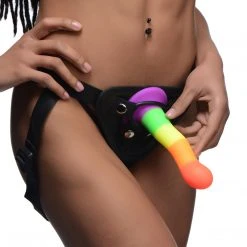 Strap U Proud Rainbow Silicone Dildo With Harness Dildos & Strap-Ons