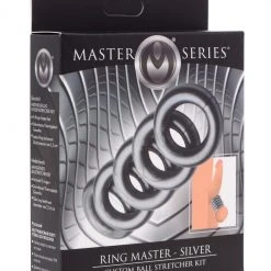 Master Series BDSM Ring Master Custom Ball Stretcher Kit - Silver 12 Master Series BDSM Ring Master Custom Ball Stretcher Kit - Silver