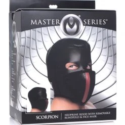 Master Series BDSM Scorpion Hood With Removable Blindfold And Face Mask