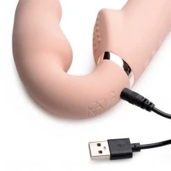 Strap U Ergo-Fit Twist Inflatable Vibrating Silicone Strapless Strap-on - Beige