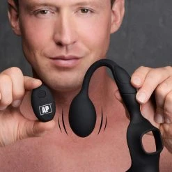 Alpha-Pro 10X P-Bomb Silicone Cock And Ball Ring With Vibrating Anal Plug