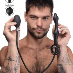 Master Series Devils Rattle Inflatable Silicone Anal Plug With Cock And Ball Ring