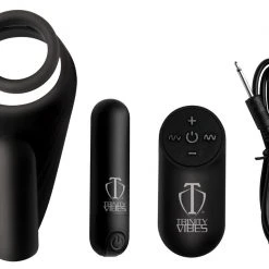Trinity Vibes Penis Pleasure 7X Silicone C-Ring With Vibrating Taint Stimulator