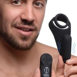 Trinity Vibes Penis Pleasure 7X Silicone C-Ring With Vibrating Taint Stimulator