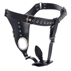 Strict BDSM Male Chastity Harness With Silicone Anal Plug