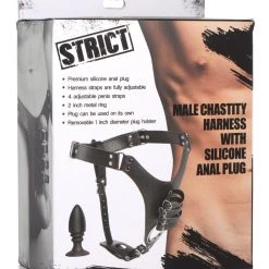 Strict BDSM Male Chastity Harness With Silicone Anal Plug