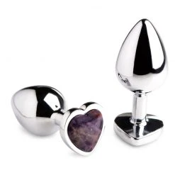 Booty Sparks Genuine Amethyst Gemstone Heart Anal Plug - Large