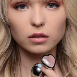 Booty Sparks Authentic Rose Quartz Gemstone Heart Anal Plug - Large