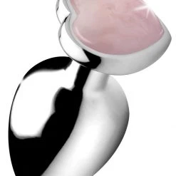 Booty Sparks Authentic Rose Quartz Gemstone Heart Anal Plug - Large