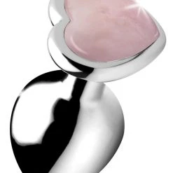 Booty Sparks Authentic Rose Quartz Gemstone Heart Anal Plug - Large