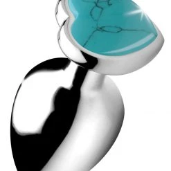 Booty Sparks Authentic Turquoise Gemstone Heart Anal Plug - Large