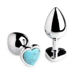 Booty Sparks Authentic Turquoise Gemstone Heart Anal Plug - Large
