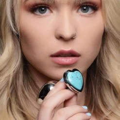 Booty Sparks Authentic Turquoise Gemstone Heart Anal Plug - Large