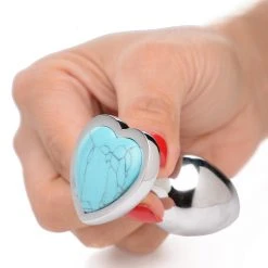 Booty Sparks Authentic Turquoise Gemstone Heart Anal Plug - Large