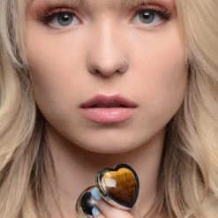 Booty Sparks Authentic Tigers Eye Gemstone Heart Anal Plug - Large