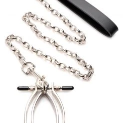 Master Series Adjustable Pussy Clamp With Leash BDSM