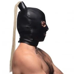 Strict BDSM Blonde Ponytail Bondage Hood
