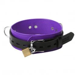 BDSM Strict Leather Deluxe Locking Collar - And Black